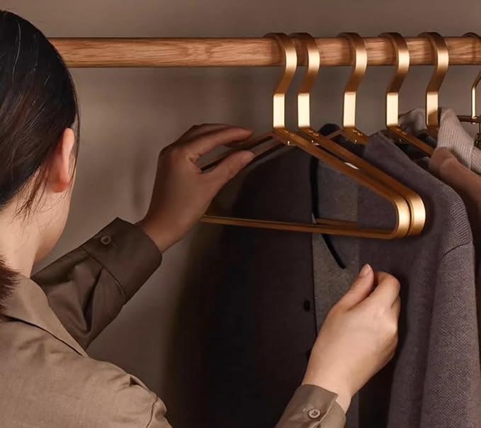 Premium Matte Golden Aluminum Coat Hangers 6 Piece Set, 17.7” Extra Smooth & Durable Metal Shirt Dress Hanger,Aluminum Alloy Hanger,Clothing Support,Clothing Hang
