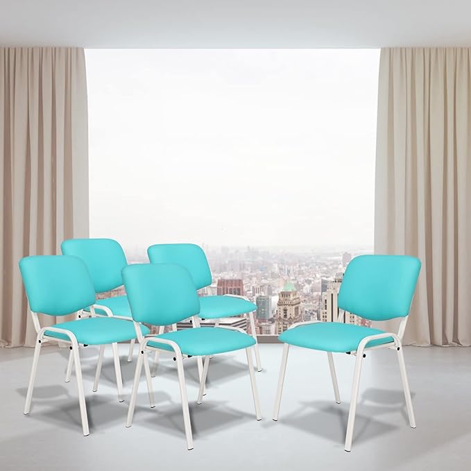 VINGLI Blue Waiting Room Chairs, 5-Pack PU Church Chairs Conference Stackable Office Guest & Reception Stacking for Meeting, Lobby, Simple&Space-Saving Pu-blue