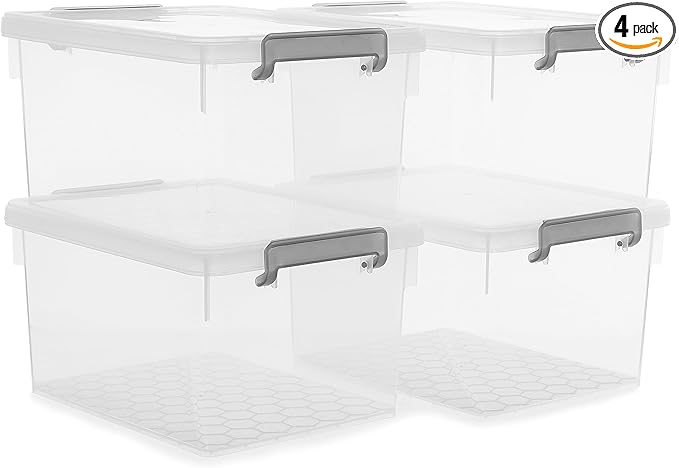 Citylife 22.2 Qt. Plastic Storage Bins with Lids Large Stackable Storage Containers for Organizing Clear Durable Storage Box, 4 Pack