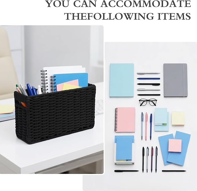 Cotton Rope Woven Bedside Caddy for Dorm Bed, Foldable Bedside Shelf Bunk Bed Accessories, College Dorm Room Essentials Hanging Organizers Storage Basket, Room Decor Magazine File Holder (Black)