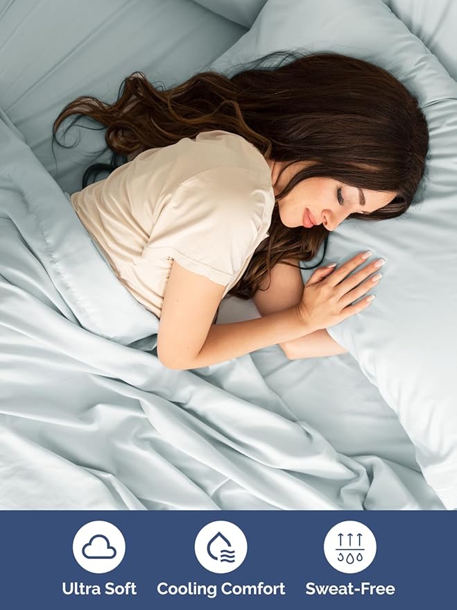 Extra Deep Twin XL Sheet Set - 4 Piece Breathable & Cooling Sheets - Hotel Luxury Bed Sheets Set - Easy & Secure Fit - Soft, Wrinkle Free & Comfy Sheets Set - Ice Blue Sheet Set w/Extra Deep Pockets