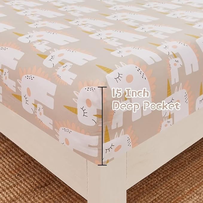 JSD Pink Unicorn Kids Sheet Set Twin Size, 3 Piece Girls Printed Microfiber Bed Sheets Deep Pocket