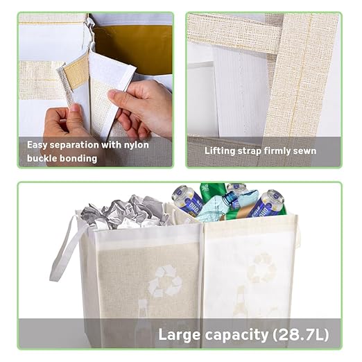 BeBesta Recycle Waste Bin Bags for Kitchen ， Home Trash Sorting Bins Organizer Baskets，Waterproof Baskets Compartment Container- Yellow&White 2PCS