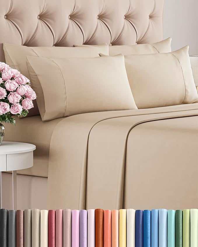 Cal King 6 Piece Sheet Set - Cooling, Comfy & Breathable - Hotel Luxury Bedding, Includes Fitted Sheet for Women, Men, Kids & Teens - 1 Flat, 1 Fitted Sheet, 4 Pillowcases with Deep Pockets - Cream
