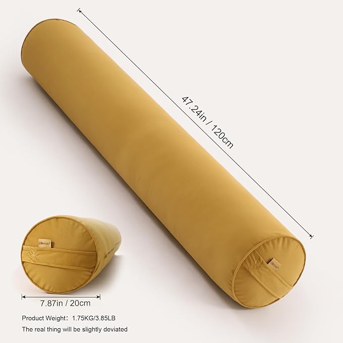 Bolster Pillow for Bed – Long Round Body Pillow for Adults, Cuddle Pillow for Sleeping, Full-Length Support,47.24 x 7.87 Inches,Honey Yellow