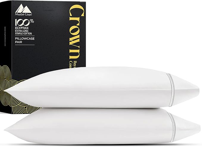 Mayfair Linen Standard Pillowcases Set of 2 - Luxury 2000 Series 100% Egyptian Cotton Standard/Queen Size Pillow Cases, Soft Cooling, Envelope Closure Hotel Quality Pillowcase (21 x 32, White)