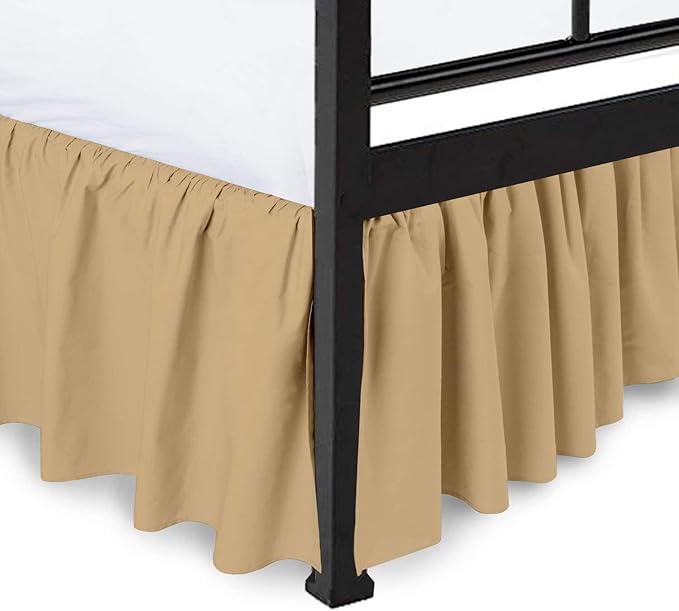 Ruffled Bed Skirt with Split Corners, Taupe, Twin 14 Inch Drop Bedskirt, Hotel Quality Brushed Microfiber Wrinkle Free Dust Ruffle Bed Skirt Twin Size