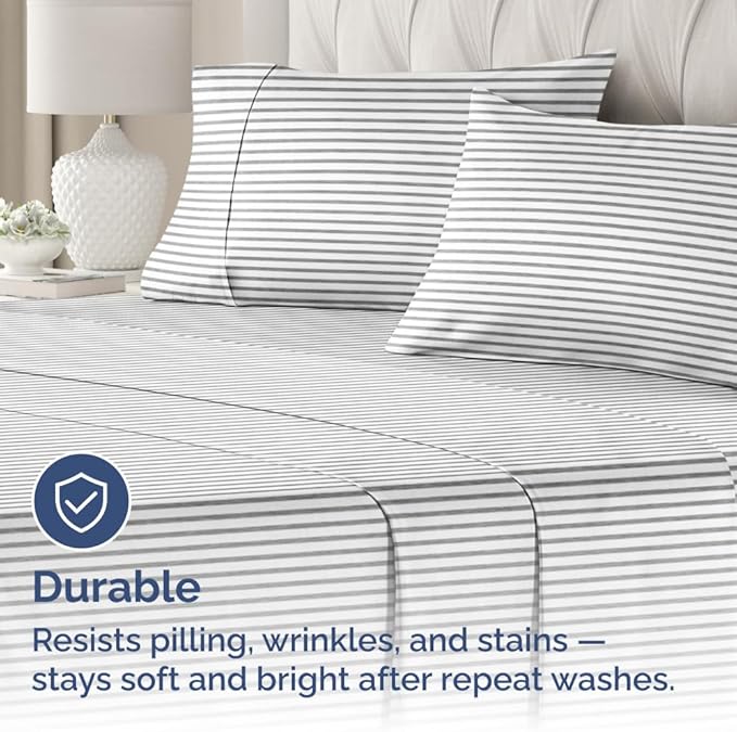 King Pillow Cases Set of 4 - Ultra Soft Hotel Quality Pillowcase Covers - Comfy, Cozy & Wrinkle Free - Shrinkage and Fade Resistant - Machine Washable Pillow Protectors - 4 Piece Set - Grey Stripes 2
