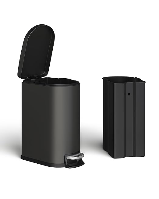 GarveeHome 13 Gal & 2.6 Gal Trash Can Combo Set, Kitchen Trash Can and Bathroom Trash Bin with Lid, Step-On Rustproof Garbage Bin with Inner Bucket, Black