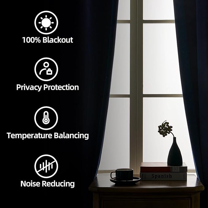 Joydeco Custom 100% Blackout Curtain 1 Panel, Soft Luxury Thermal Insulated Royal Blue Velvet Curtains for Bedroom Living Room (Rod Pocket & Back Tab, Custom Size)
