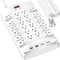 Surge Protector Power Strip - QINLIANF 20Ft Flat Plug Heavy Duty Extension Cord with 24 Outlets and 4 USB Ports(2 USB-C Ports), 1875W/15A, 4100J, for Home, Office, Dorm, ETL Listed, White