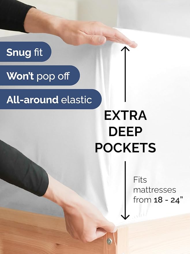 Extra Deep Cal King Sheet Set - 6 Piece Breathable & Cooling Sheets - Hotel Luxury Bed Sheets Set - Easy & Secure Fit - Soft, Wrinkle Free & Comfy Sheets Set - White Sheet Set with Extra Deep Pockets