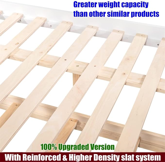 TSAMPA Latest Upgraded & Stronger Heavy Duty Solid Wood Full Over Full Bunk Bed with Trundle, Thickened Safer Convertible Bunk Bed Frame Full Over Full Size Bunk Bed (Easier to Assemble) (White)