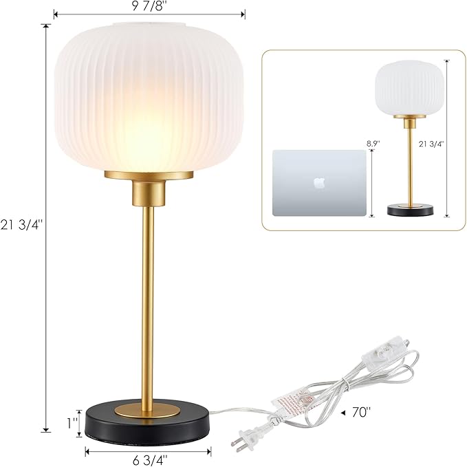 Industrial Table Lamps with Unique Glass Shade, Vintage Bedside Lamps for Bedroom, Modern Nightstand Desk Lamp for Living Room, 1 Pack