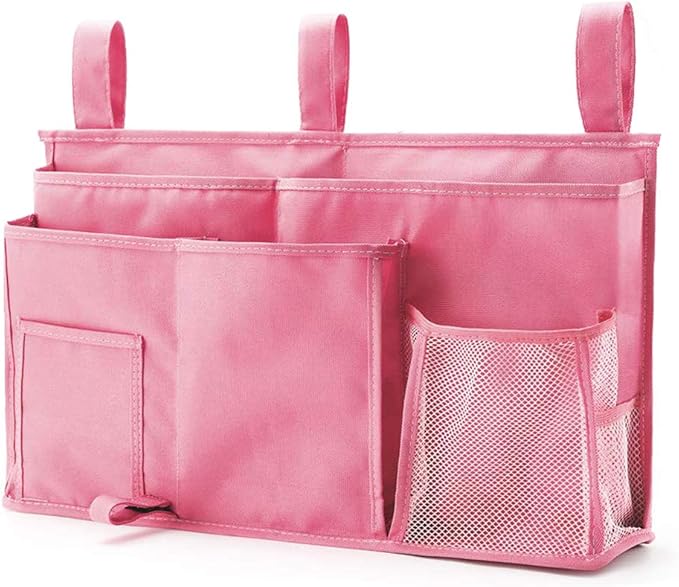 Bseash Bunk Bed Organizer, Bedside Caddy Hanging Bed Organizer Storage Bag 8 Pockets, for College Dorm Rooms Bed, Hospital Bed, Baby Bed Rails, 600D Oxford Cloth (Pink)