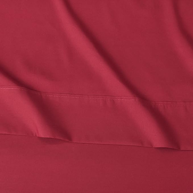 Amazon Basics Lightweight Super Soft Easy Care Wrinkle Free Microfiber 3 Piece Bed Sheet Set with 14-Inch Deep Pockets, Twin, Burgundy, Solid, Kids, Men & Women Bedding