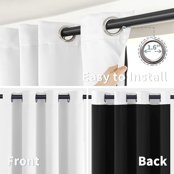 BGment Thermal Insulated 100% Blackout Curtains for Bedroom with Black Liner, Double Layer Full Room Darkening Noise Reducing Grommet Curtain (52 x 72 Inch, Pure White, 2 Panels)