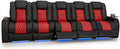 Seatcraft Diamante Zero-Gravity CoolZero Italian Leather Home Theater Seating, Power Headrest, Power Recline, Row of 5 Sofa, Black/Red
