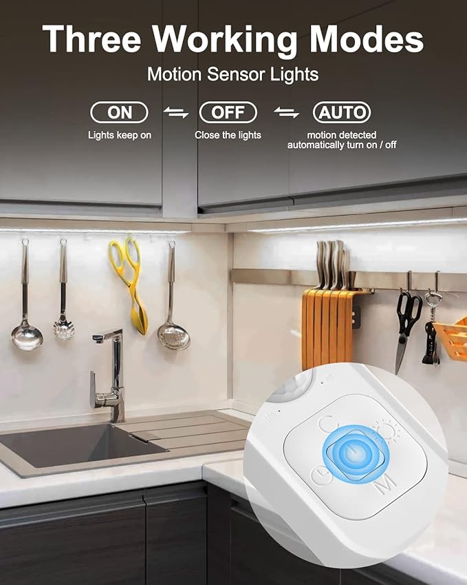 Motion Sensor LED Strip Light - Cabinet Strip Lights with 24W Plug, Dimmer and Timing,16.4ft 6000K ColdWhite