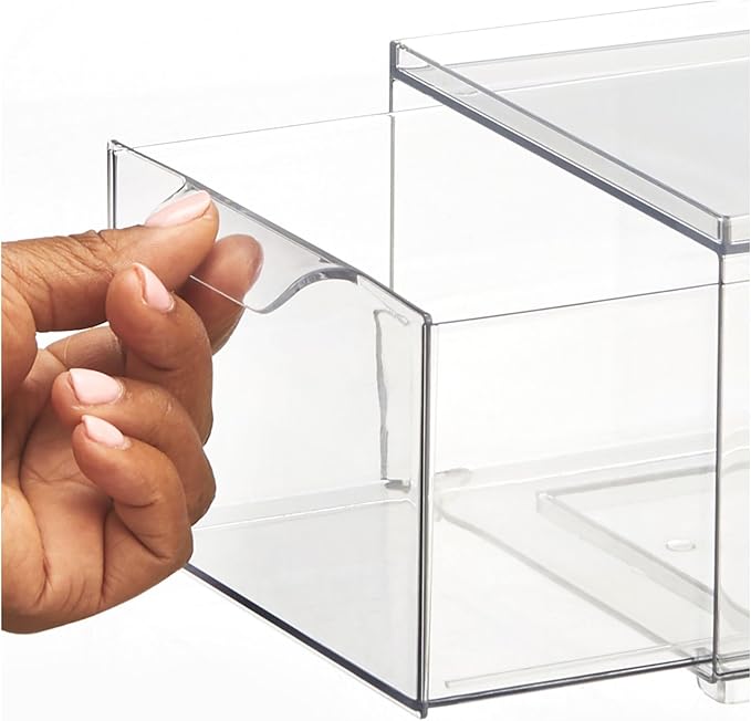 mDesign Stackable Storage Containers Box with 2 Pull-Out Drawers - Stacking Plastic Drawer Bins for Closet Organization, Linen, Coat, Bedroom or Entryway Closets - Lumiere Collection - 2 Pack - Clear
