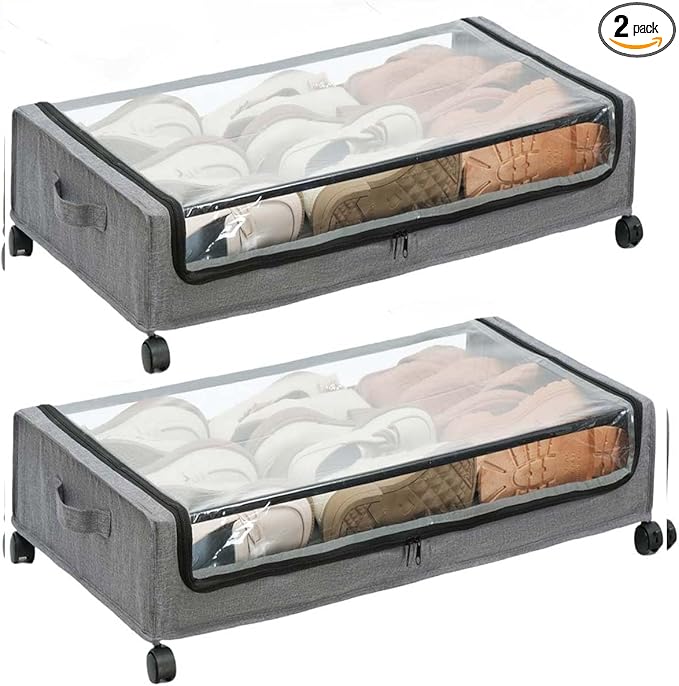 UnderBed Storage Containers, UnderBed Shoe Storage with Wheels, Under Bed Drawers for Clothes Book Blankets, Dorm Bedroom Organizer