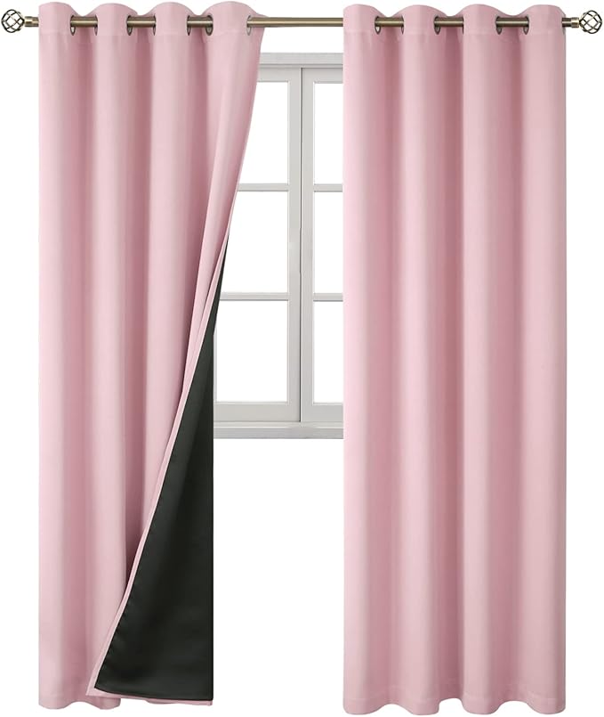BGment Baby Pink 100% Blackout Curtains for Nursery Bedroom 96 Inch Length 2 Panels, Thermal Insulated Full Light Blocking Grommet Noise Cancelling Window Curtains for Girls Room, 55 Inch Wide Each