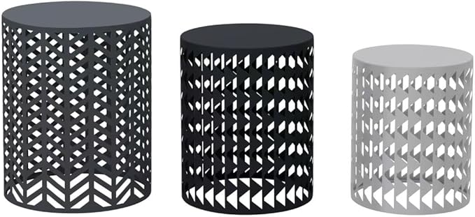 Nesting Outdoor Side Table, Small Round Metal Coffee Tables Set of 3, Stacking End Table for Garden Apartment Small Space, 176lbs, Bedside Tables, Nightstand, Plant Stand