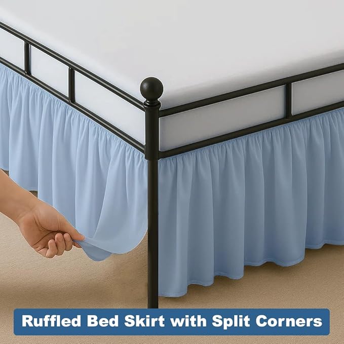 Ruffled Bed Skirt Split Corners with Platform, Tailored Fit Hotel Quality Wrinkle Free Ultra-Soft Microfiber Dust Ruffle, Upto 24 Inch Drop, Twin, Sky Blue