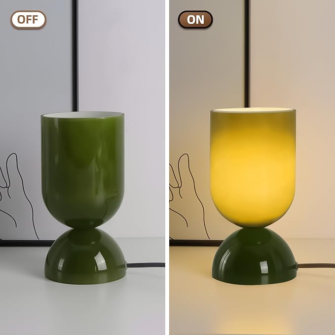 8.9" Modern Glass Table Lamp for Living Room, Dimmable Desk Lamps for Bedroom, UL Listed Nightstand Lamp with Dome Base, End Table Lamps for Side Tables, College Dorm, Office, Glossy Green