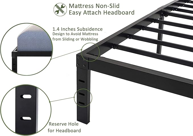 45MinST 18 Inch Maximum Storage Bed Frame/Reinforced Platform /3500lbs Heavy Duty/Easy Assembly/Mattress Foundation/Steel Slat/Noise Free, Twin XL
