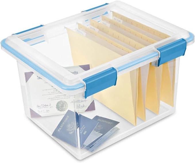 Sterilite 12-Pack Gasket Box, Weather-Resistant Storage Bins with Latching Lids, 32 Quart - Heavy-Duty Organizing Containers for Closet, Bathroom, and Office