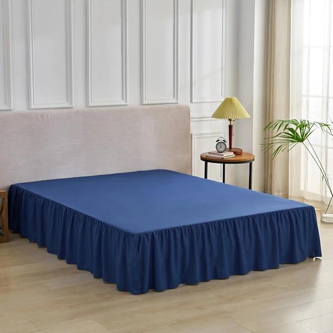 Bed Skirt Full Size Ruffled Bed Skirt with Split Corners, Full Bed Skirts 12 Inch Drop with Platform, 12'' Full, Navy Blue