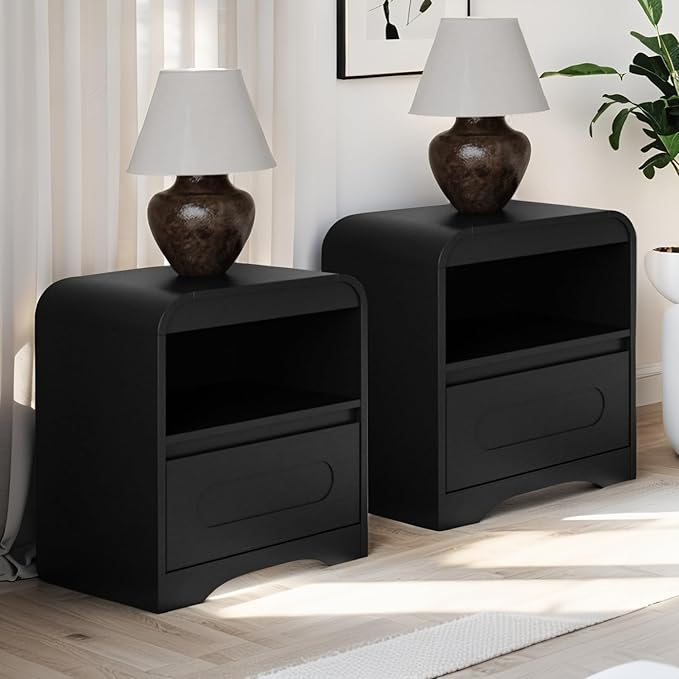 3 Piece Bedroom Set, Dresser and Nightstand Sets for Bedroom, Wood 3 Drawer Dresser & Night Stand Set of 2, Wide Chest of Drawers Modern Storage Cabinet Bedroom Furniture Set, Black