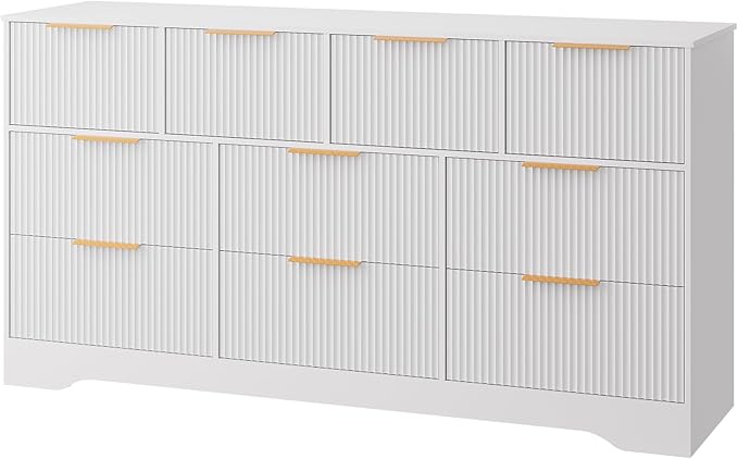 GarveeHome Fluted Dresser for Bedroom with 10 Drawers, 59" Wide Modern Chest of Drawers with Wood Frame, Dresser TV Stand Wooden Closet Clothes Storage Organizer for Living Room, Hallway