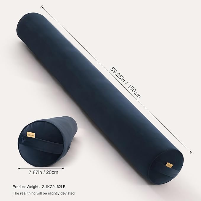 Long Round Body Pillow for Adults – Bolster Pillow for Bed, Cervical Roll Pillow, Firm Support for Sleeping,59 x 7.87 Inches,Teal Blue