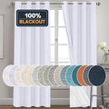 PrinceDeco White Blackout Curtains Linen Curtains 96 Inches Long 100% Blackout Room Darkening Curtains & Drapes with White Liner Faux Linen Fabric Window Curtain Panels for Living Room/Bedroom