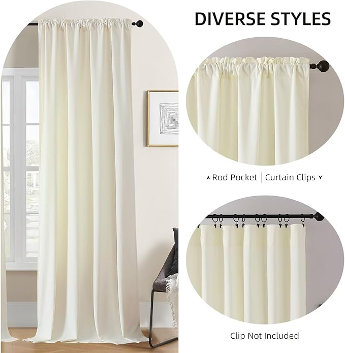 Joydeco White Velvet Curtains 96 inch Length 2 Panels, Luxury Blackout Rod Pocket Thermal Insulated Window Curtains, Super Soft Room Darkening Drapes for Living Dining Room Bedroom,W52 x L96 inches