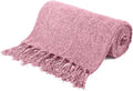 BATTILO HOME Chenille Throw Blanket for Couch, Soft Cozy Throw Blanket with Fringe Tassels, Lightweight Knitted Throw for Spring Summer, Pink, 50"x60"