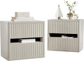 Dripex Fluted Nightstand Set of 2 with Drawers Storage, Large Wide Wood Night Stand Bedside Tables for Bedroom, Mid-Century Modern Bed Side Table, End Tables for Living Room Sofa Couch, Gray Oak