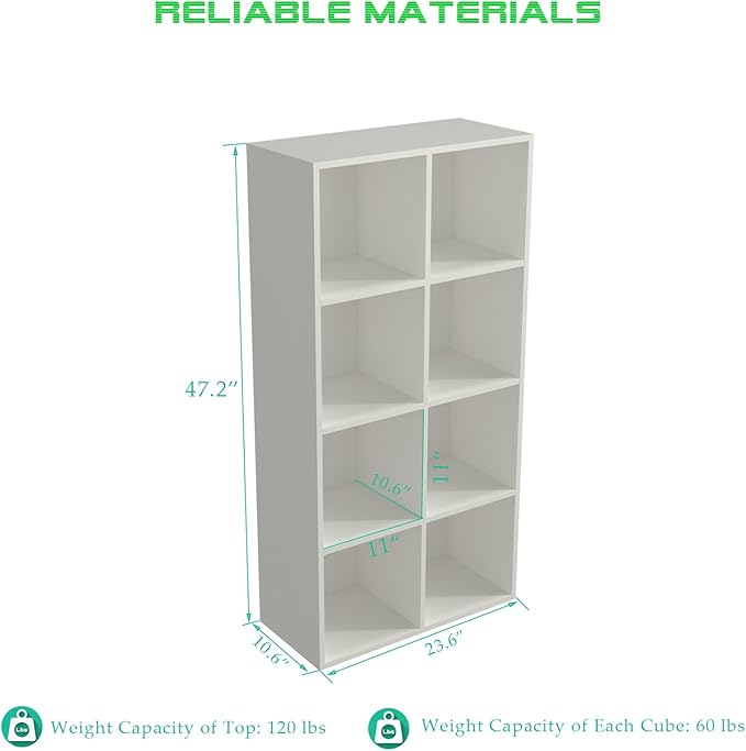 OSCHF 8-Cube Storage Shelf Bookcase - Wooden 4-Tier Floor Standing Open Bookshelf, Modern TV Stand up to 55 Inchs for Home and Office, Warm White