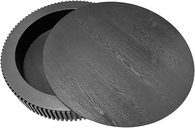 LKTART Round Coffee Table for Living Room, Accent Fluted Drum Coffee Table with Storage, Modern Solid Wood Veneered Circle Center Tea Table for Small Space Apartment (39.4''D×14''H-Black)