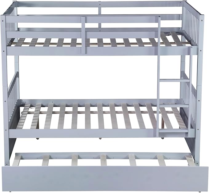 Bellemave Full Over Full Bunk Bed with Trundle,Convertible Bunk Beds with Ladder & Safety Guardrails,Full Size Trundle Bunk Beds for Kids Girls Boys,Light Grey