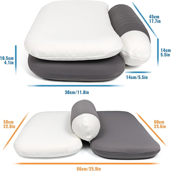 Memory Foam Tri-Functional Contour Pillow for Neck & Shoulder Pain Relief, Ergonomic Cervical Support Pillow for Side and Back Sleepers, Firm Bed Pillow for Deep Sleep, White