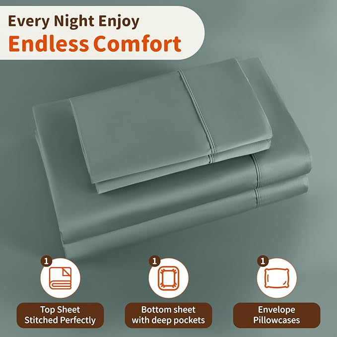 LBRO2M 1000 Thread Count 100% Egyptian Cotton Sheets Set Twin XL, 3 Piece Sets Bed Sheet Deep Pocket Sheet Set 16" Soft Comfortable All Season (Twin XL, Sage Green)