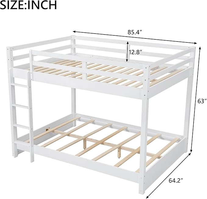 Upgraded Version Thicken Solid Wood Queen Over Queen Bunk Bed, Best Wooden Bunk Bed for Adults, Easy to Assemble (White)