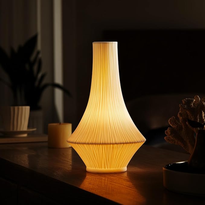 RONDURE 12.3" Modern Ceramic Table Lamp, Modern Bedside Lamps for Bedroom, Living Room and Nightstand, White Translucent Ceramic Shade, Warm Ambient Lighting, Corded, Bulb Included