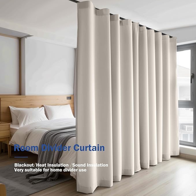 Room Divider Blackout Curtain Track Curtains Wall Dividers Panels Screen for Living Rooms Bedroom Office Privacy Partition Separation, W150 × L96 Inch,1 Panel, Beige
