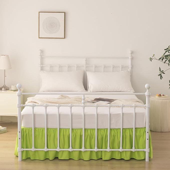 Bed Skirt King Size Ruffled Bed Skirt with Split Corners, 14 Inch Drop Dust Ruffle Bed Skirts with Platform, Gathered Style, 100% Microfiber, Lime