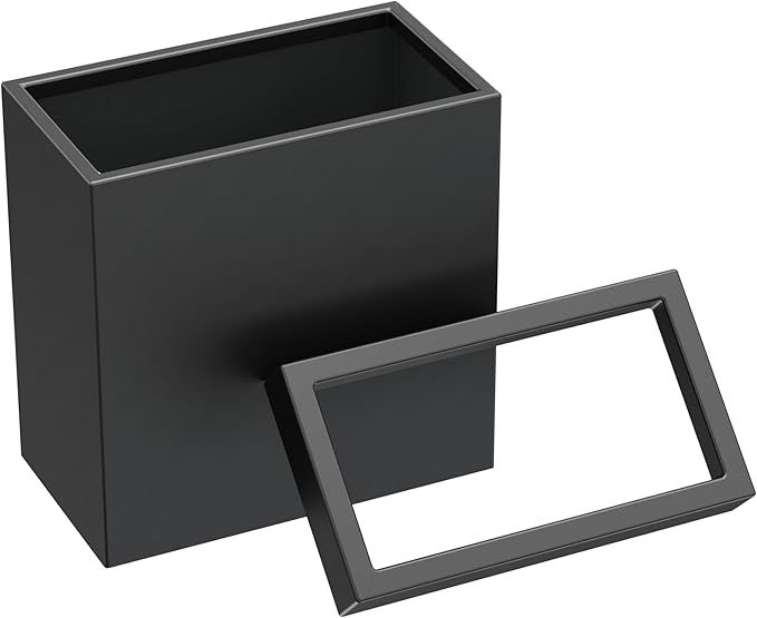 Gatco Modern Rectangle Wastebasket, Matte Black - Stainless Steel Trash Can with Removable Lid, Leakproof, 3 Gallon Capacity for Bathroom, Bedroom, Kitchen, or Office