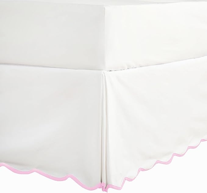 HIG Off-White Chic Twin XL Bed Skirt - Easy Fit Scallop Edge Pleated Bedskirts, 14 Inch Drop Anti-Slip Dust Ruffle, Thick Fabric for Enhanced Privacy, Pre-Washed for Long-Lasting Use(N60022)